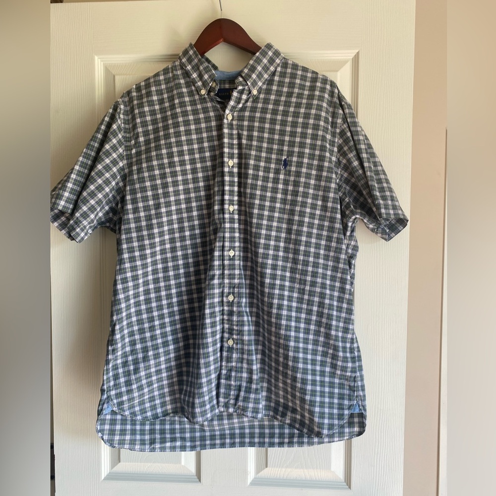 Ralph Lauren Green and White Plaid Shirt